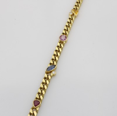 Image Panzerarmband mit Saphiren und Brillanten, GG 750/000, 5 bunte Saphire in versch. ...