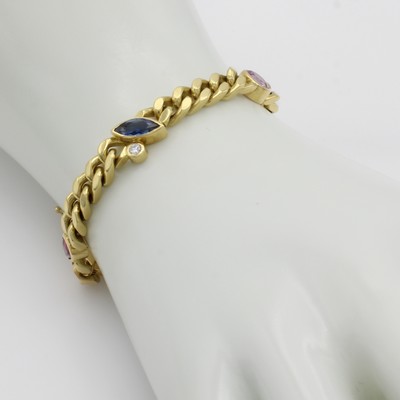 27000442a - Panzerarmband mit Saphiren und Brillanten, GG 750/000, 5 bunte Saphire in versch. ...