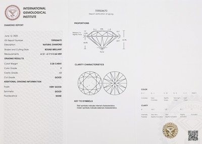 27000443a - Loser Brillant, 0.28 ct feines Weiß (F)/p2, eingeschweißt, IGI-Expertise Schätzpreis: ...