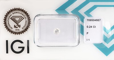 Image Loose brilliant, 0.24 ct Top Wesselton (F)/p1 , sealed, IGI-expertise Valuation Price: ...