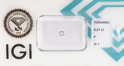 Image Loose brilliant, 0.27 ct Top Wesselton (F)/si1 , sealed, IGI-expertise Valuation ...