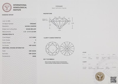 27000449a - Loser Brillant, 0.27 ct hochfeines Weiß(E)/si1, eingeschweißt, IGI-Expertise ...
