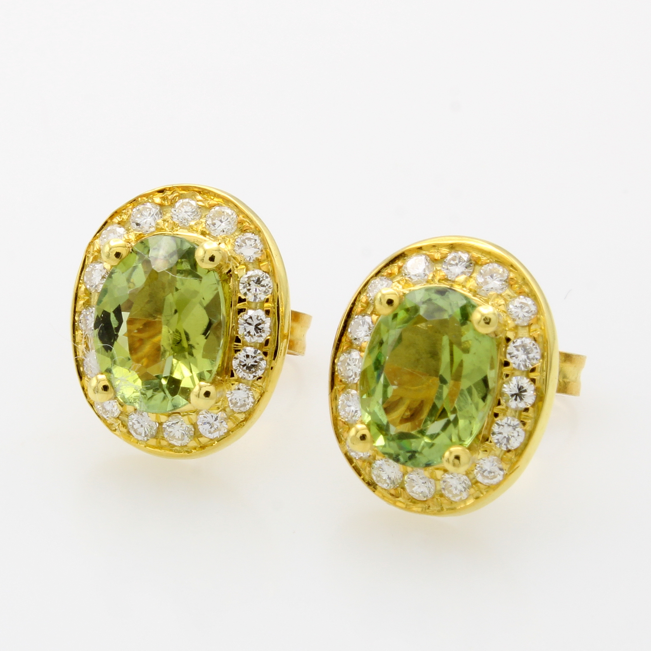 Image 27000521 - Paar Ohrstecker mit Turmalinen und Brillanten, GG 585/000, 2 ovale, grüne Turmaline ...