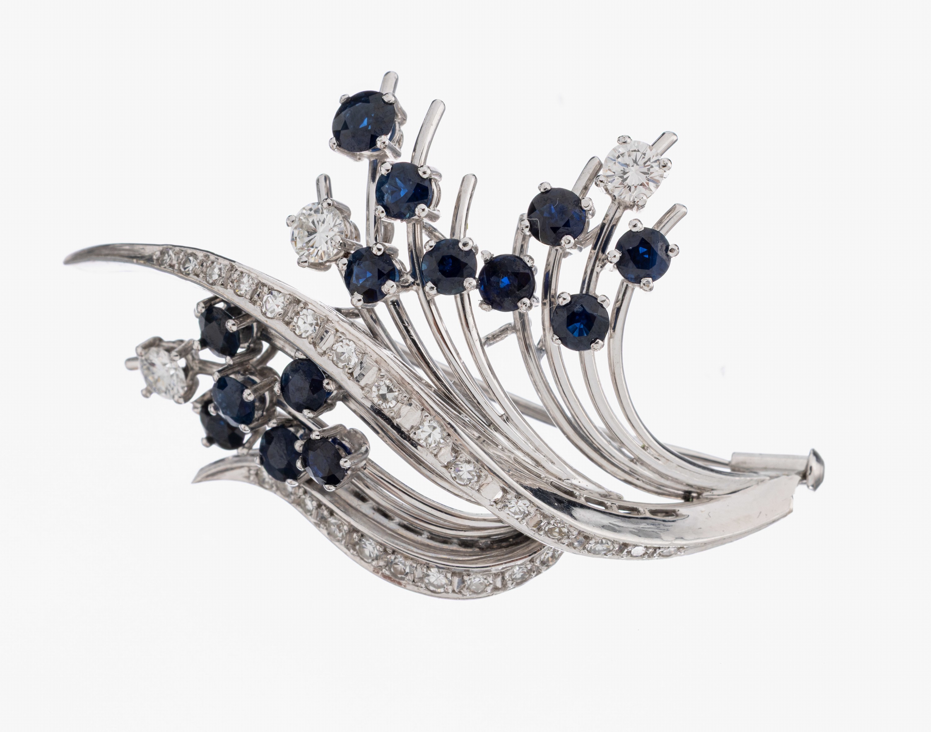 Image 27000563 - 18 kt Gold Saphir-Diamant-Brosche, 1970er Jahre, WG 750/000, 14 rundfacett. Saphire ...