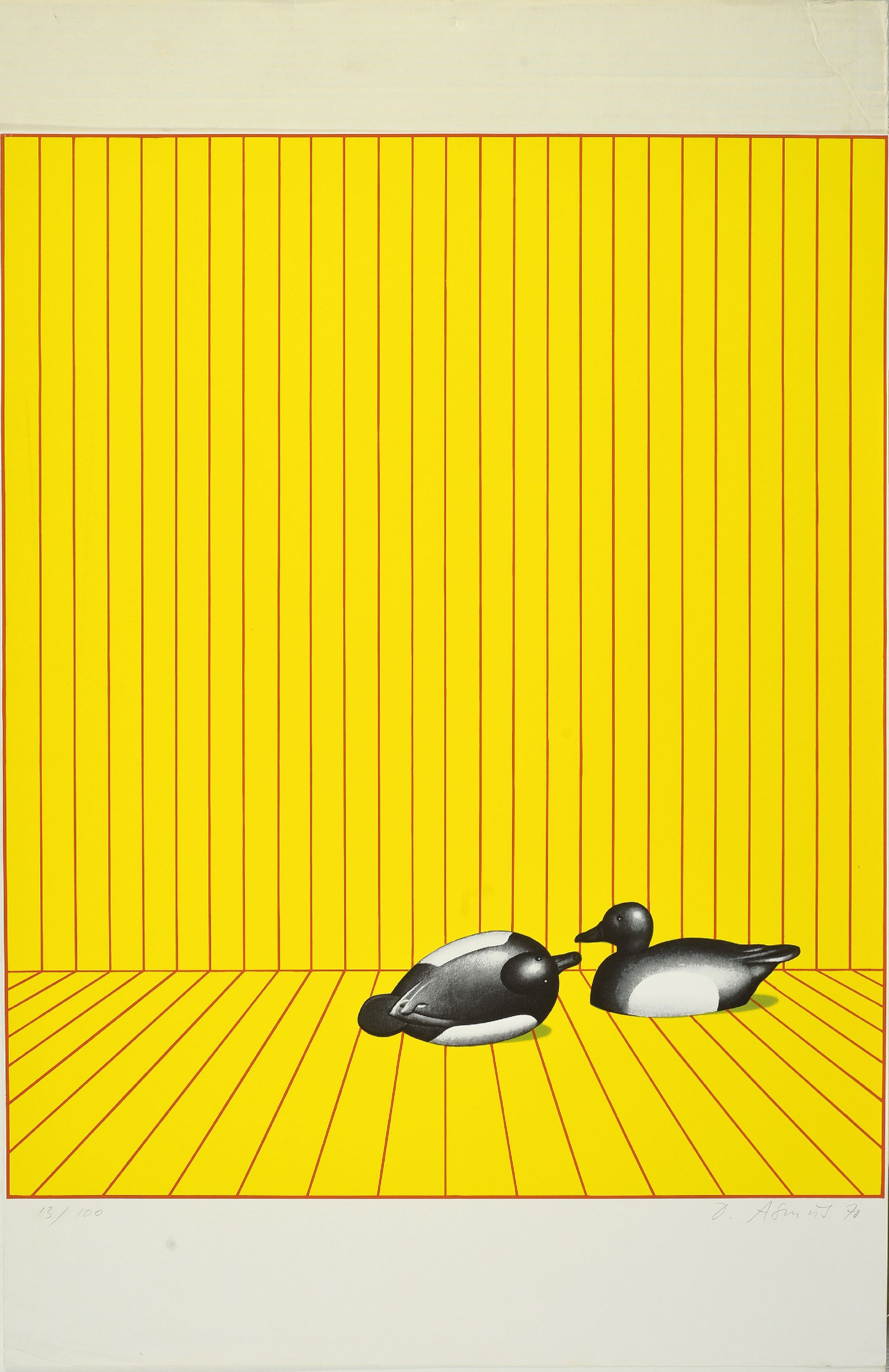 Detail k: Dieter Asmus, geb. 1939 Hamburg, 3 Farbserigraphien, Damenakt auf gestreiftem Bett, 1972, Ed. 88/95, handsigniert, Blatt 65x87 cm; Landschaft mit ...