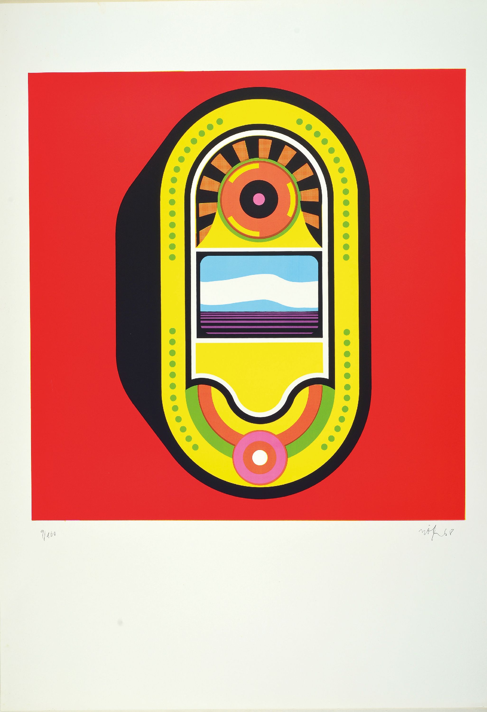 Detail m: Werner Nöfer, geb. 1937 Essen, 3 Farbserigraphien, "Skala" Ed. 9/100 und "Monomat" 9/100 beide 1968, 1x o.T. 1968 Ed. 36/70, ...