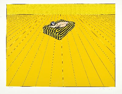 27000614a - Dieter Asmus, geb. 1939 Hamburg, 3 Farbserigraphien, Damenakt auf gestreiftem Bett, ...