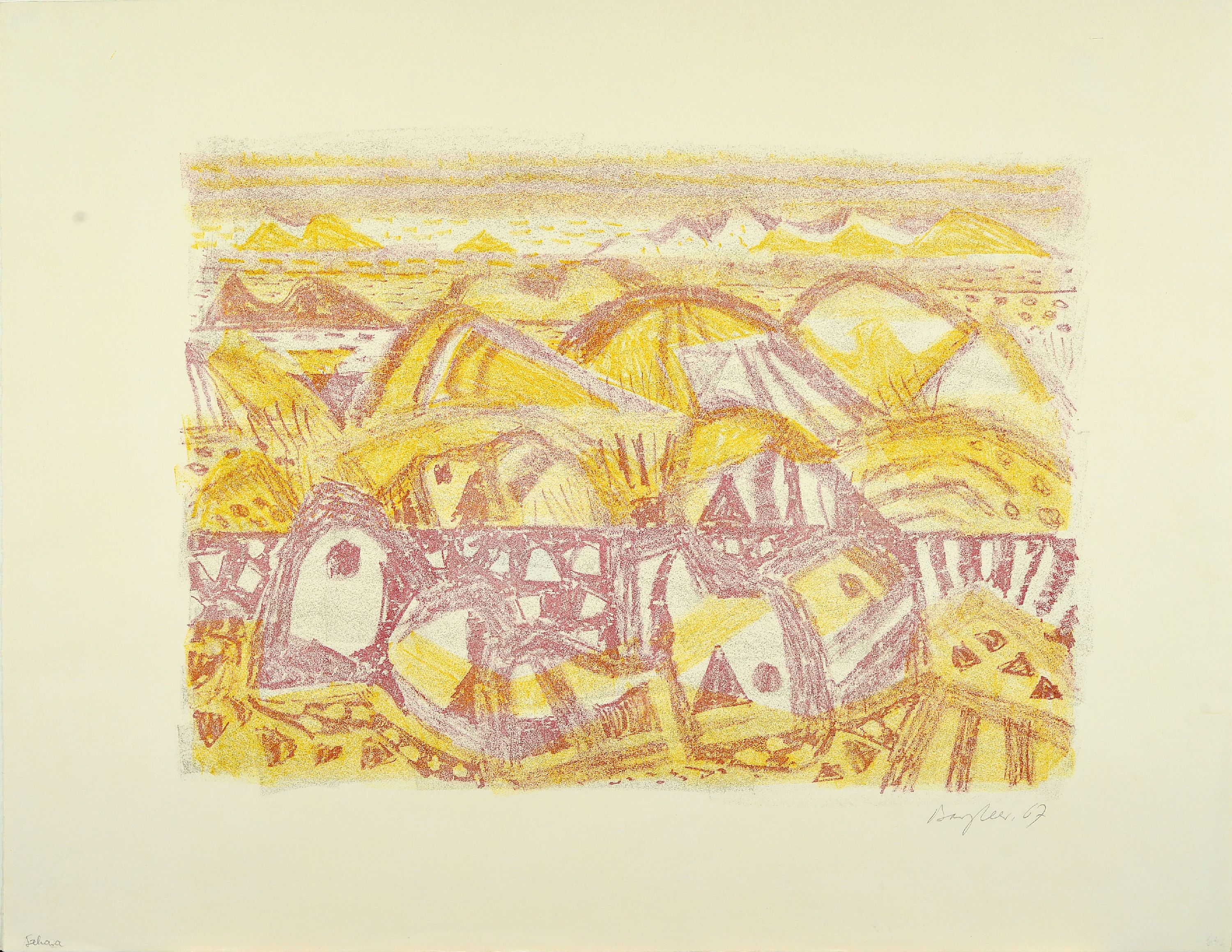 Detail k: Eduard Bargheer, 1901 Finkenwerder-1979 Hamburg, 2 Farblithographien, "Sahara" 1967 und o.T. (Landschaft) 1967, je handsigniert, ungerahmt, ...