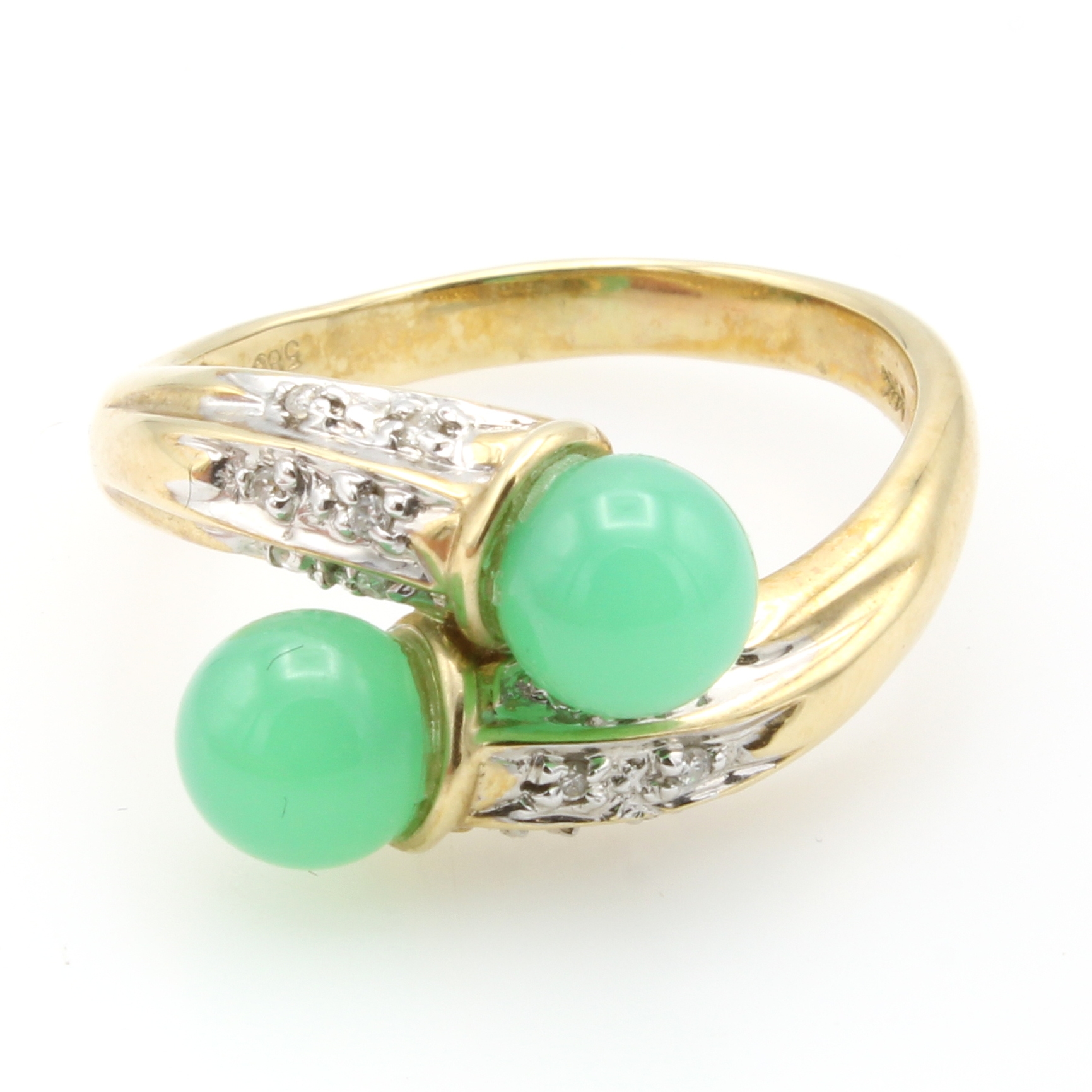 Image 27000833 - Ring mit Brillanten und Chrysoprasen, GG 585/000, Brill. zus. ca. 0.048 ct Weiß/si-p, 2 ...