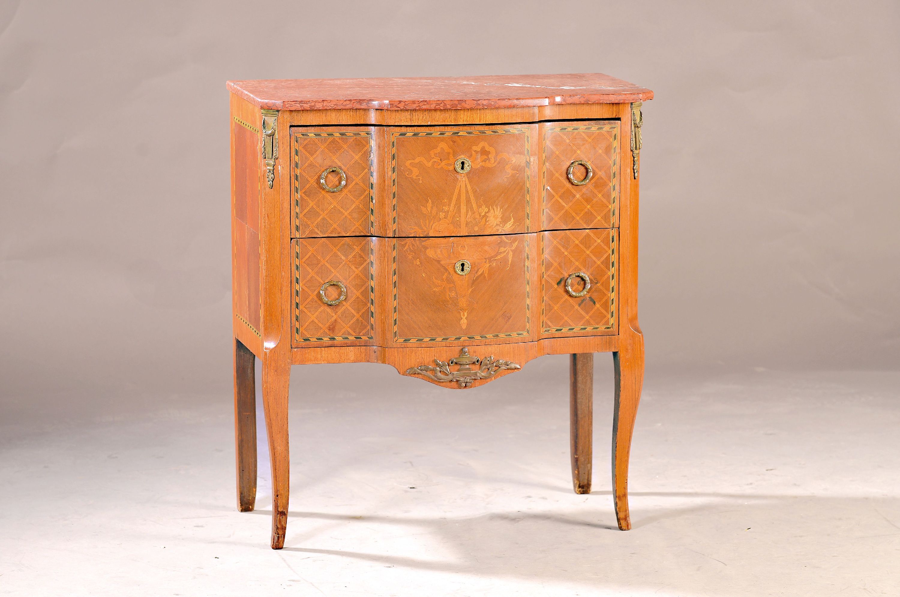 Image 27000840 - Kleine Kommode, Frankreich, um 1900, zweischübig, aufwendig intarsiert, Marmorplatte, ...