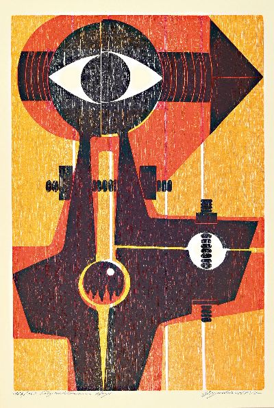 27000831c - Manfred Degenhardt, geb. 1940 Sigmaringen, 7 Holzschnitte, ´Figurenkomposition´, ...