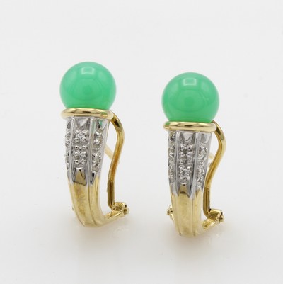 Image Paar Ohrstecker mit Brillanten und Chrysopra- sen, GG 585/000, Brill. zus. ca. 0.12 ct ...