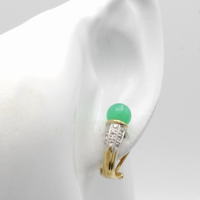 27000870a - Paar Ohrstecker mit Brillanten und Chrysopra- sen, GG 585/000, Brill. zus. ca. 0.12 ct ...