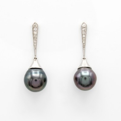 Image Paar Ohrstecker mit Tahitizuchtperlen und Brillanten, WG 750/000, 12 Brill. zus. ca. ...
