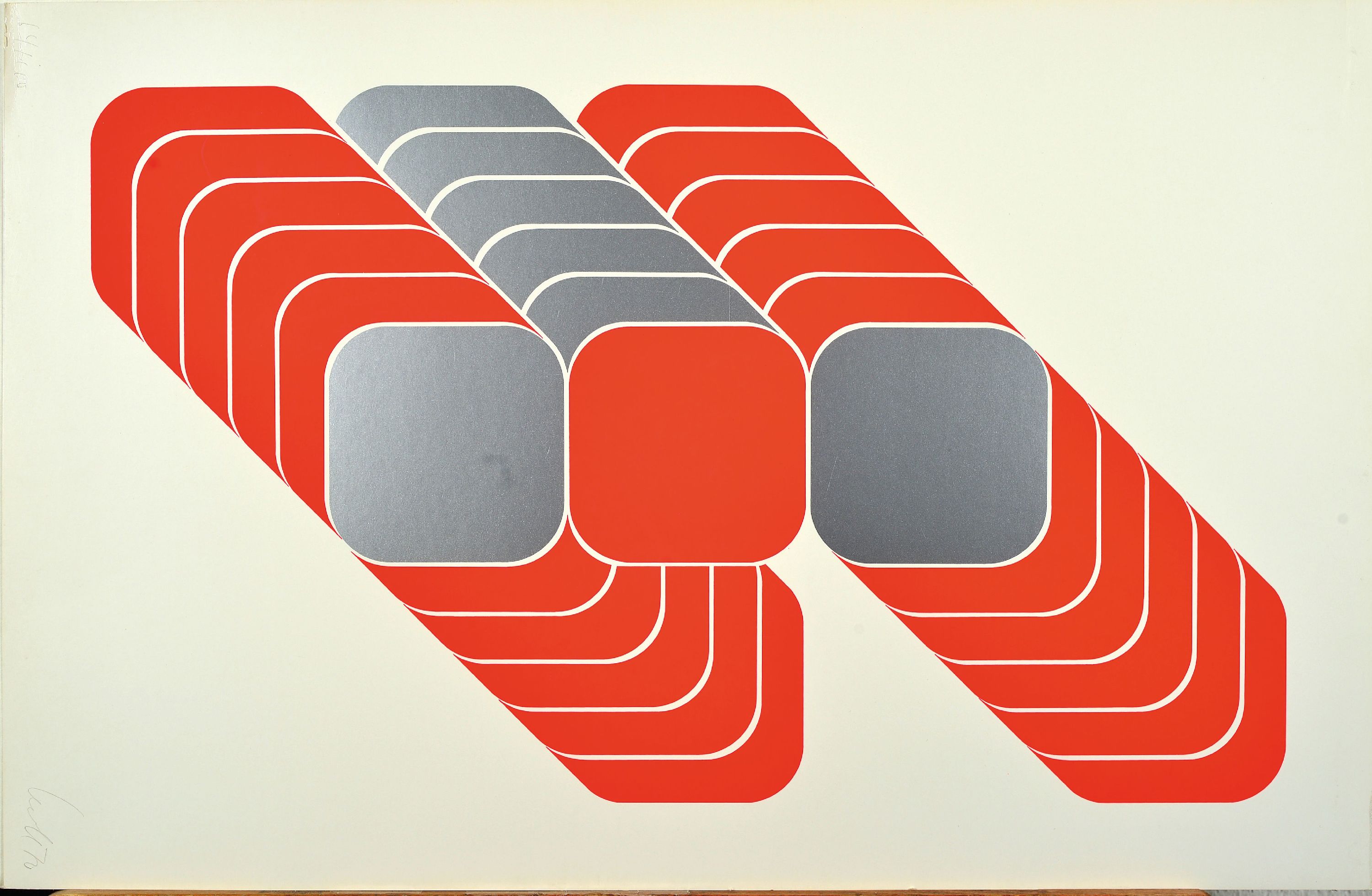 Detail m: Thomas Lenk, 1933-2014 Schwäbisch Hall, 3 Farbserigraphien, geometrische Kompsoitionen in schwarz, grün und neonrot, 2x unsigniert je18x18 cm, 1x ...