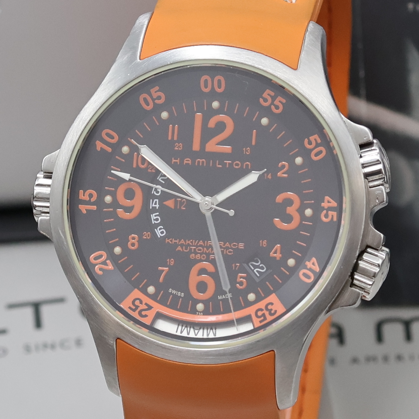Detail a: HAMILTON Fliegerarmbanduhr Modell Khaki Air Race Referenz H776650, Automatik, Edelstahlgeh. inkl. orig. Kautschukband m. orig. Dornschl., beids. ...