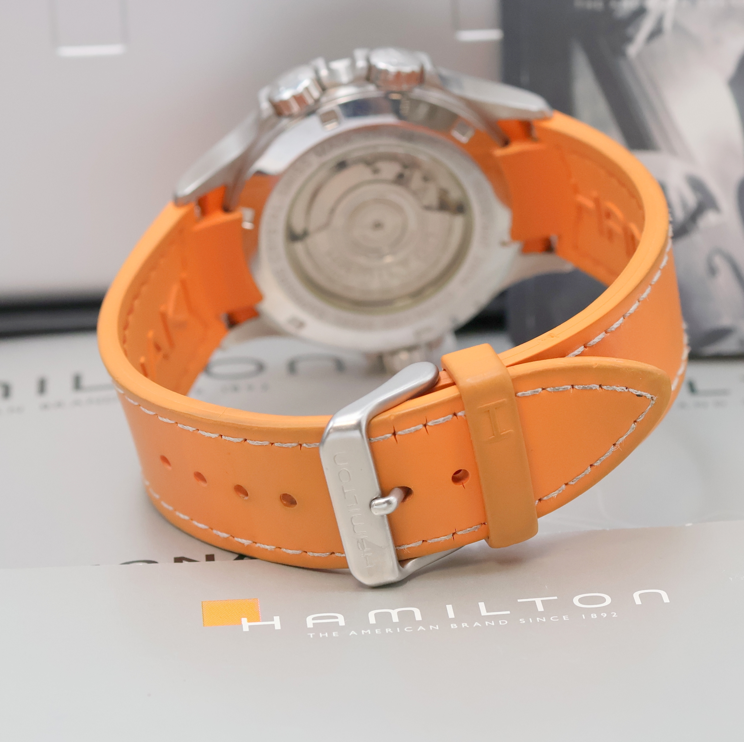Detail c: HAMILTON Fliegerarmbanduhr Modell Khaki Air Race Referenz H776650, Automatik, Edelstahlgeh. inkl. orig. Kautschukband m. orig. Dornschl., beids. ...