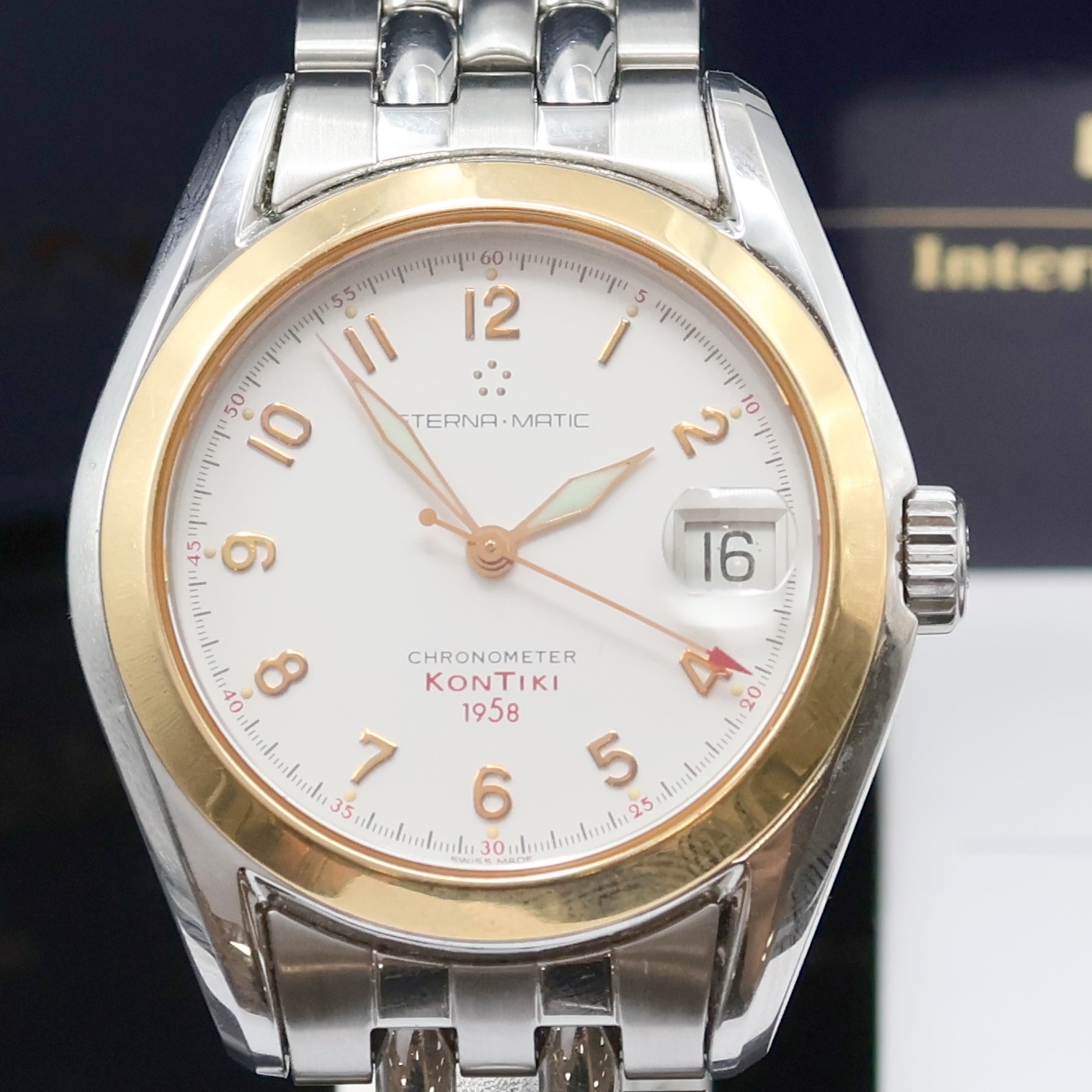 Detail a: ETERNA seltene Herrenarmbanduhr Chronometer Kontiki 1958 Referenz 1573.47, Automatik, Edelstahl/Gold kombiniert inkl. Gliederband m. dopp. Faltschl., ...