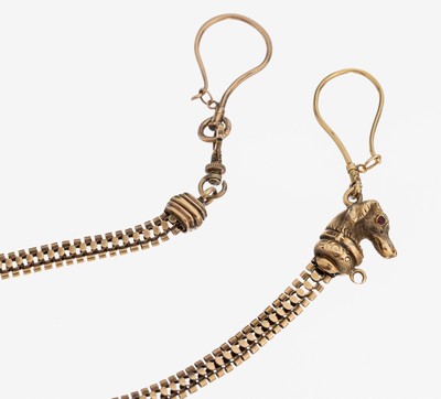 Image 14 kt Gold Uhrenkette, um 1900, GG 585/000 gepr., 1 Abschluss in Form eines ...