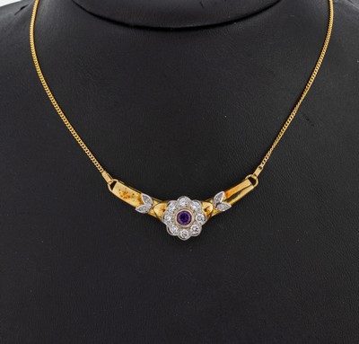 Image 18 kt Gold Amethyst Brillant Collier, GG/WG750/000, Mittelteil bes. mit einem ...