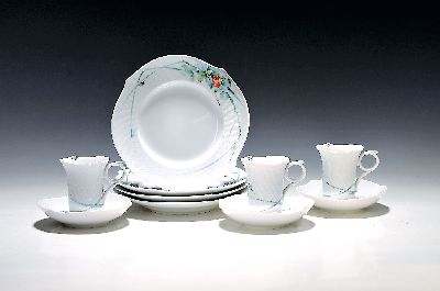 Image Four place settings, Meissen, wave shape, forest flora decor with insects, 4 cups 8cm, 4 ...