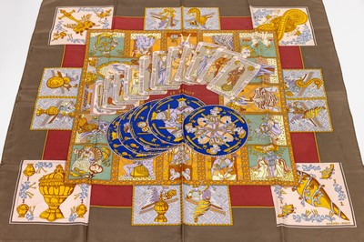 Image HERMES silkcarree , 100% silk, ´Le Tarot´ , faced in brown, red, blue and green, ...