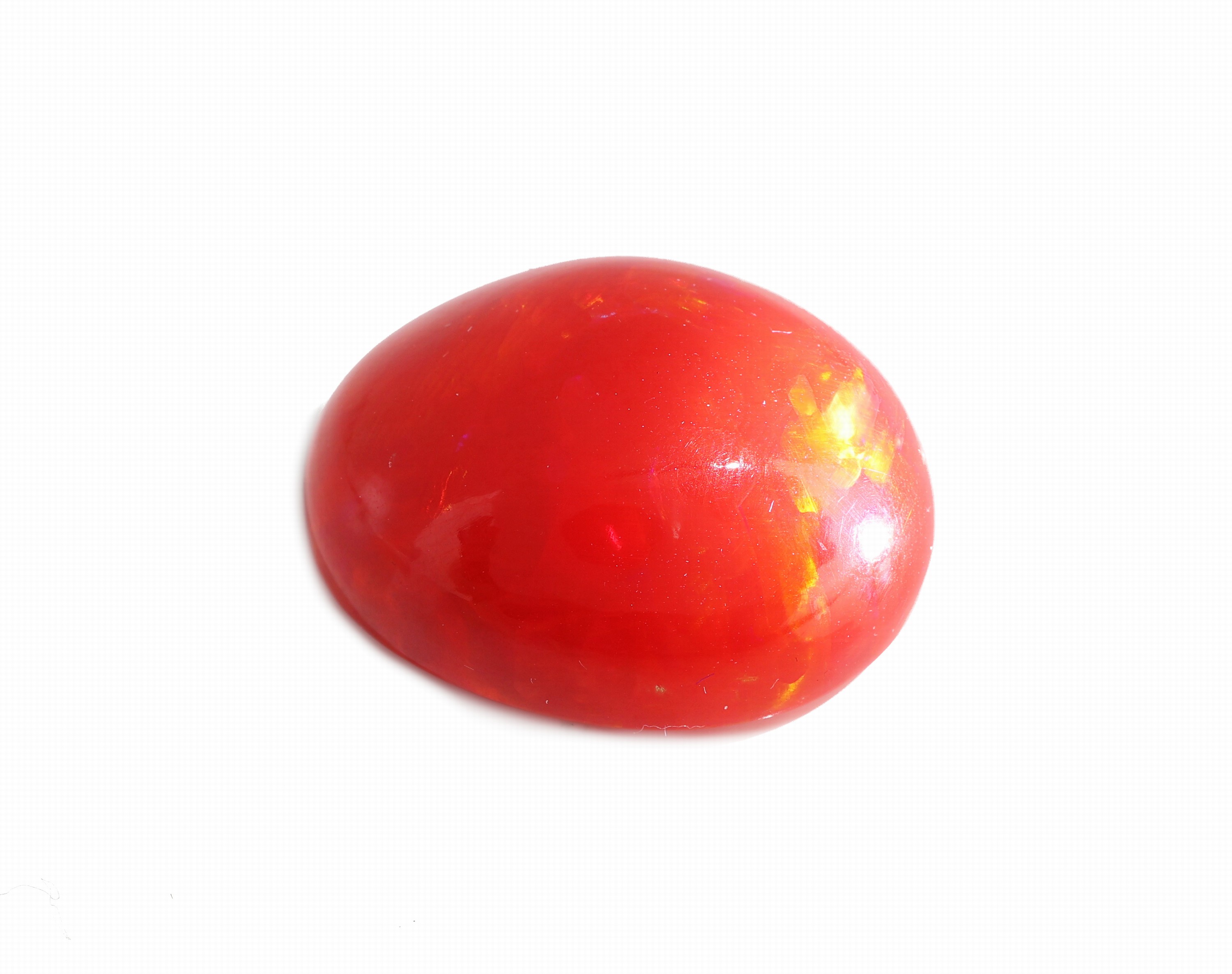 Detail b: Loser roter Opal, 22.74 ct, Red Multi Fire, ovaler Cabochon, ca. 23.28 x 19.48 x 11.02 mm,Herkunft Äthiopien