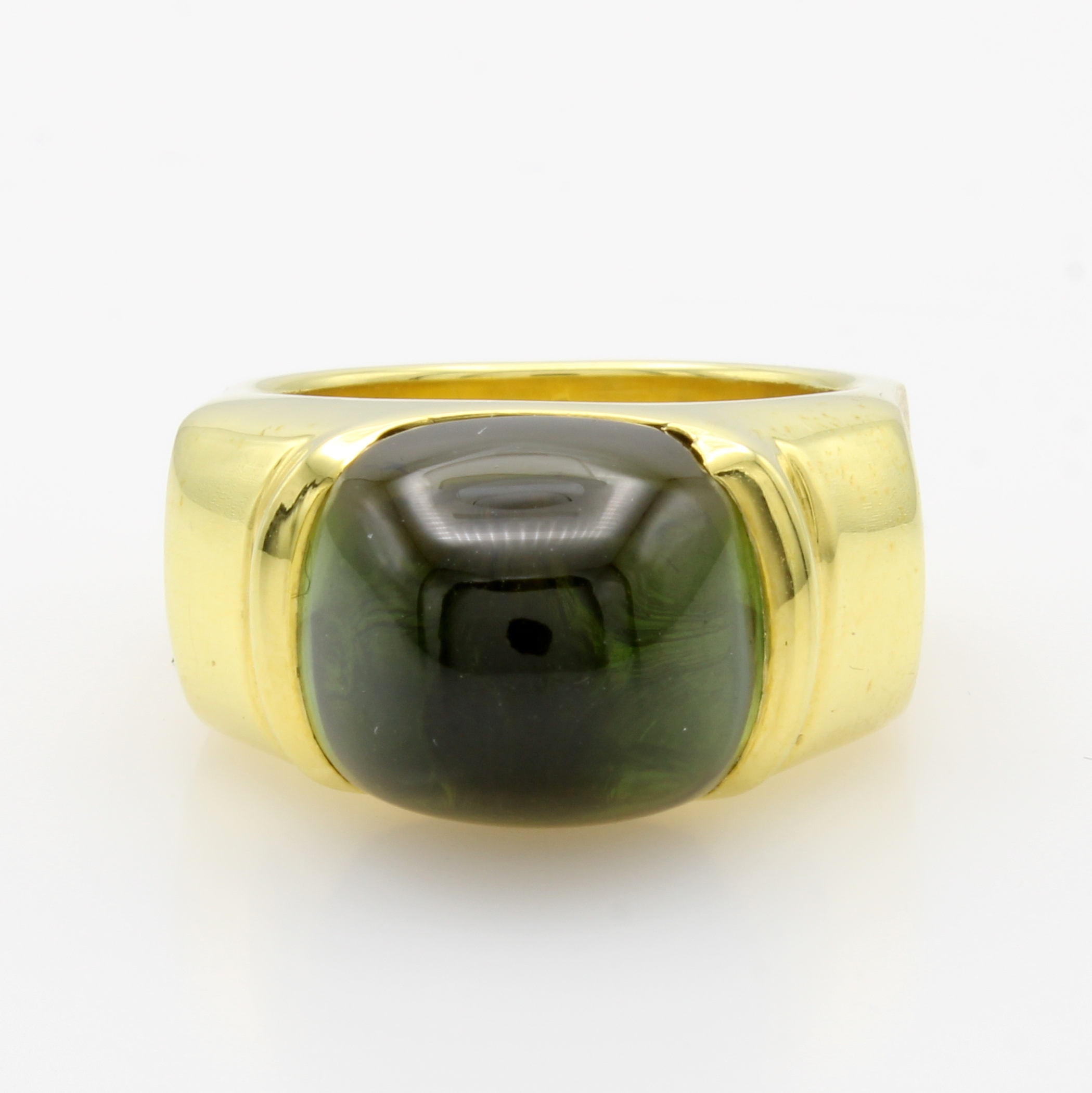 Image 27001542 - Ring mit Turmalincabochon, GG 585/000, Schiene z.T. matt. u. m. Einkerbungen für ...