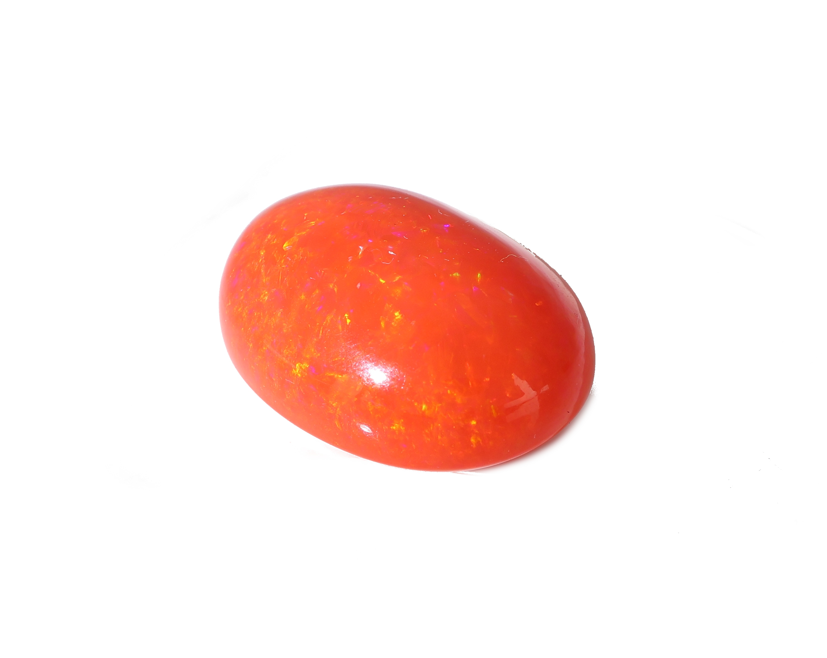 Detail c: Loser roter Opal, 17.70 ct, Red Multi Fire, ca. 21.57 x 15.45 x 10.28 mm, ovaler Cabochon,Herkunft Äthiopien