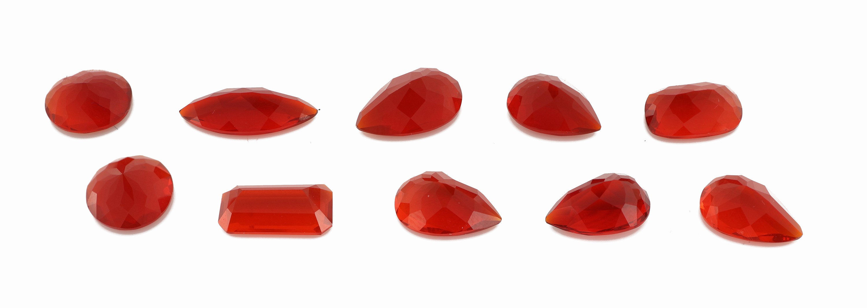 Detail a: Lot 10 lose facett. rote Feueropale, zus. ca. 10.77 ct; 1 x oval 0.985 ct, 1 x Tropfen 1.33 ct, 1 x Tropfen 1.085 ct, 1 x Tropfen 1.13 ct,1 x Tropfen ...