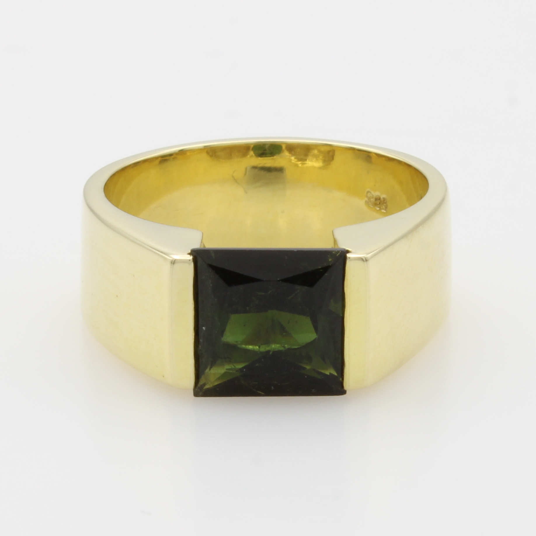 Image 27001560 - Ring mit Turmalin, GG 585/000, grünes Turmalincarrée ca. 2.5 ct, glattes Design, RW ...