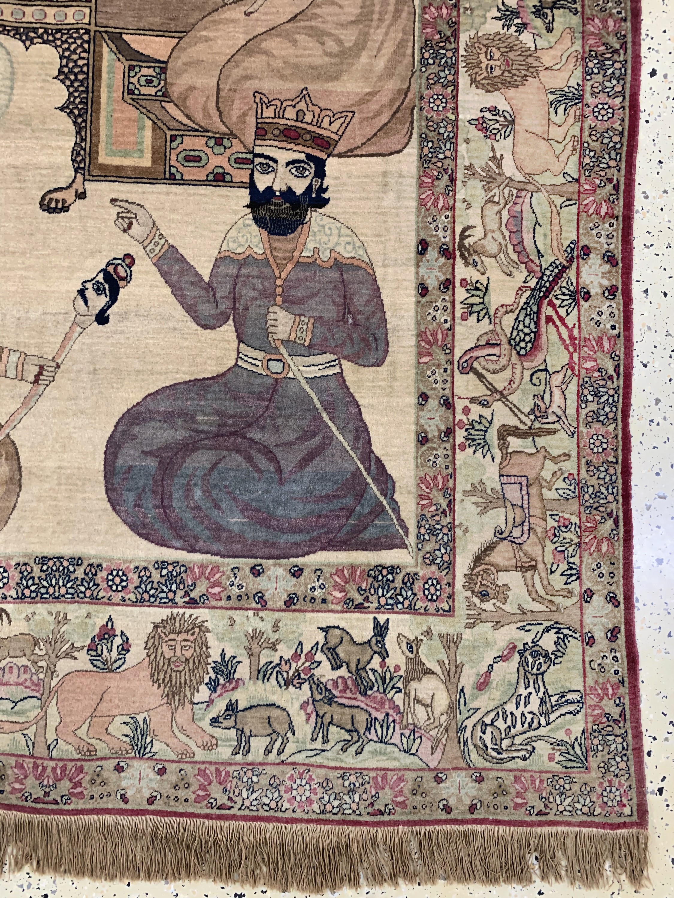 Detail a: Antiker Kerman"Ravar", Persien, 19.Jhd, Wolle auf Baumwolle, ca. 230 x 142 cm, EHZ: 2(König Teimur Kourkani).