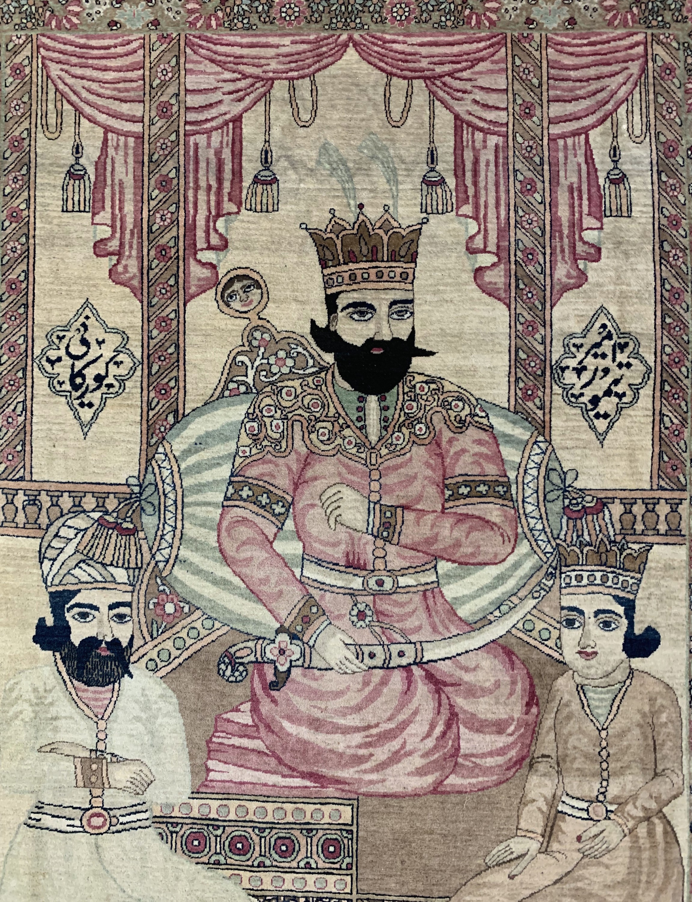 Detail d: Antiker Kerman"Ravar", Persien, 19.Jhd, Wolle auf Baumwolle, ca. 230 x 142 cm, EHZ: 2(König Teimur Kourkani).