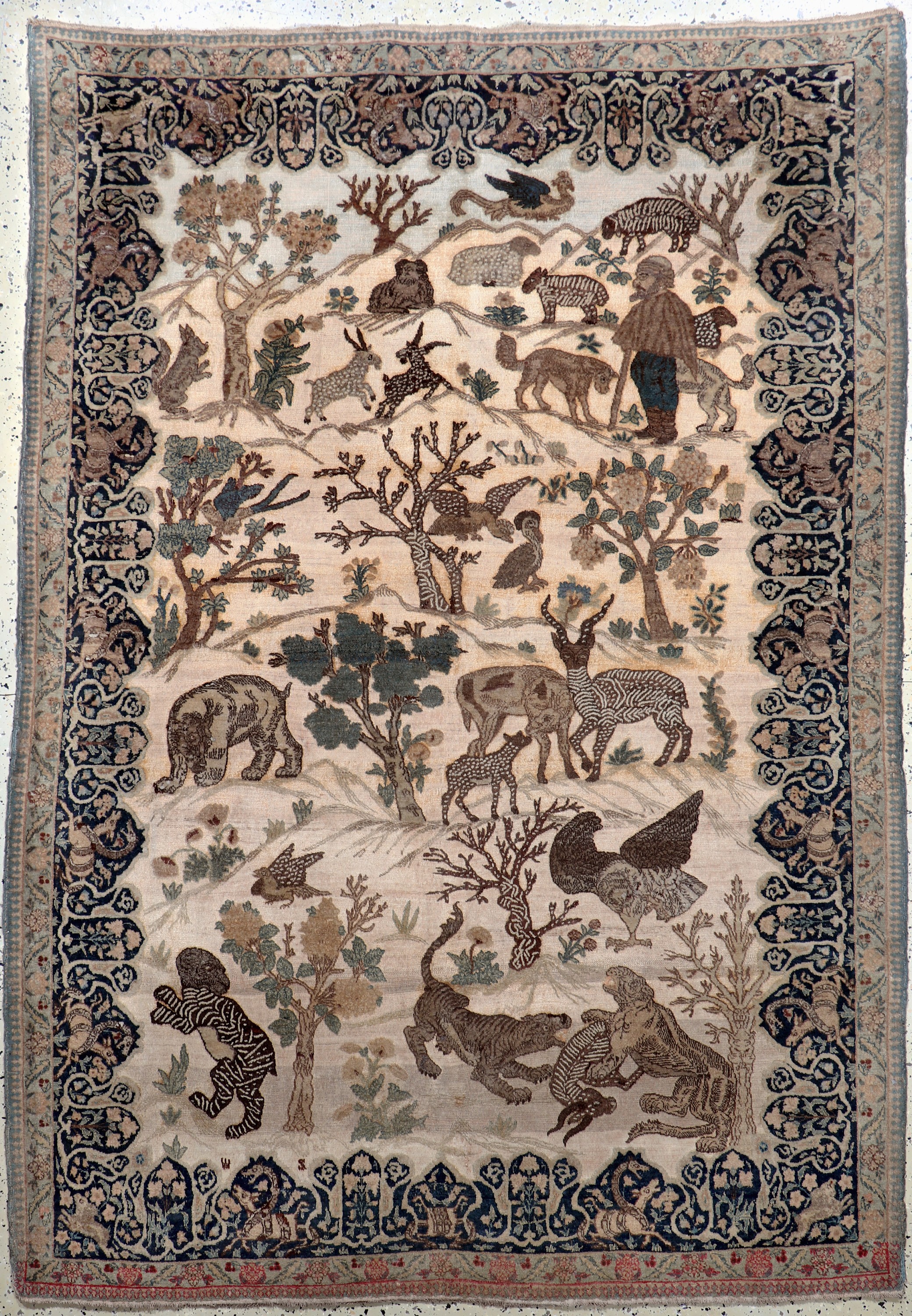 Musealer Täbriz"Souf"antik, Persien, 19.Jhd, Wolle auf Baumwolle, ca. 235 x 170 cm, Mottenfraß, EHZ: 3