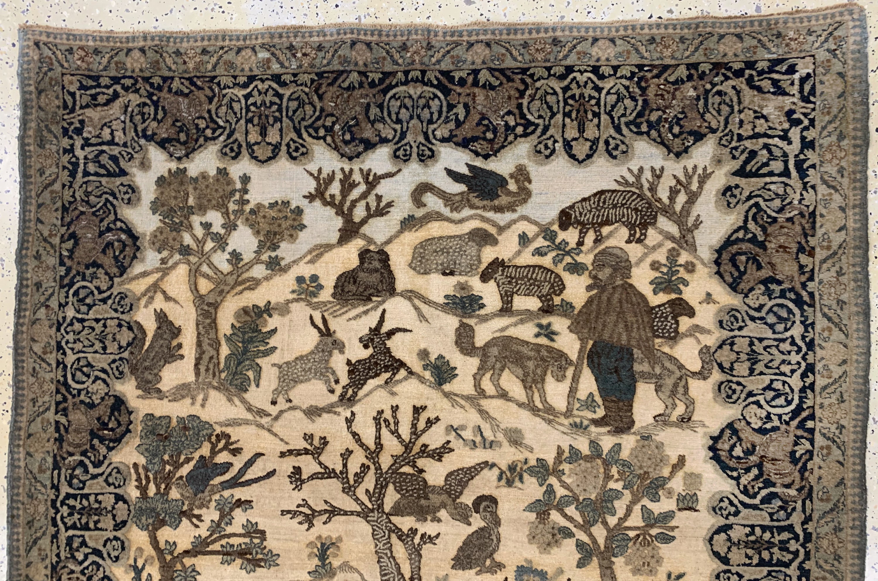Detail i: Musealer Täbriz"Souf"antik, Persien, 19.Jhd, Wolle auf Baumwolle, ca. 235 x 170 cm, Mottenfraß, EHZ: 3