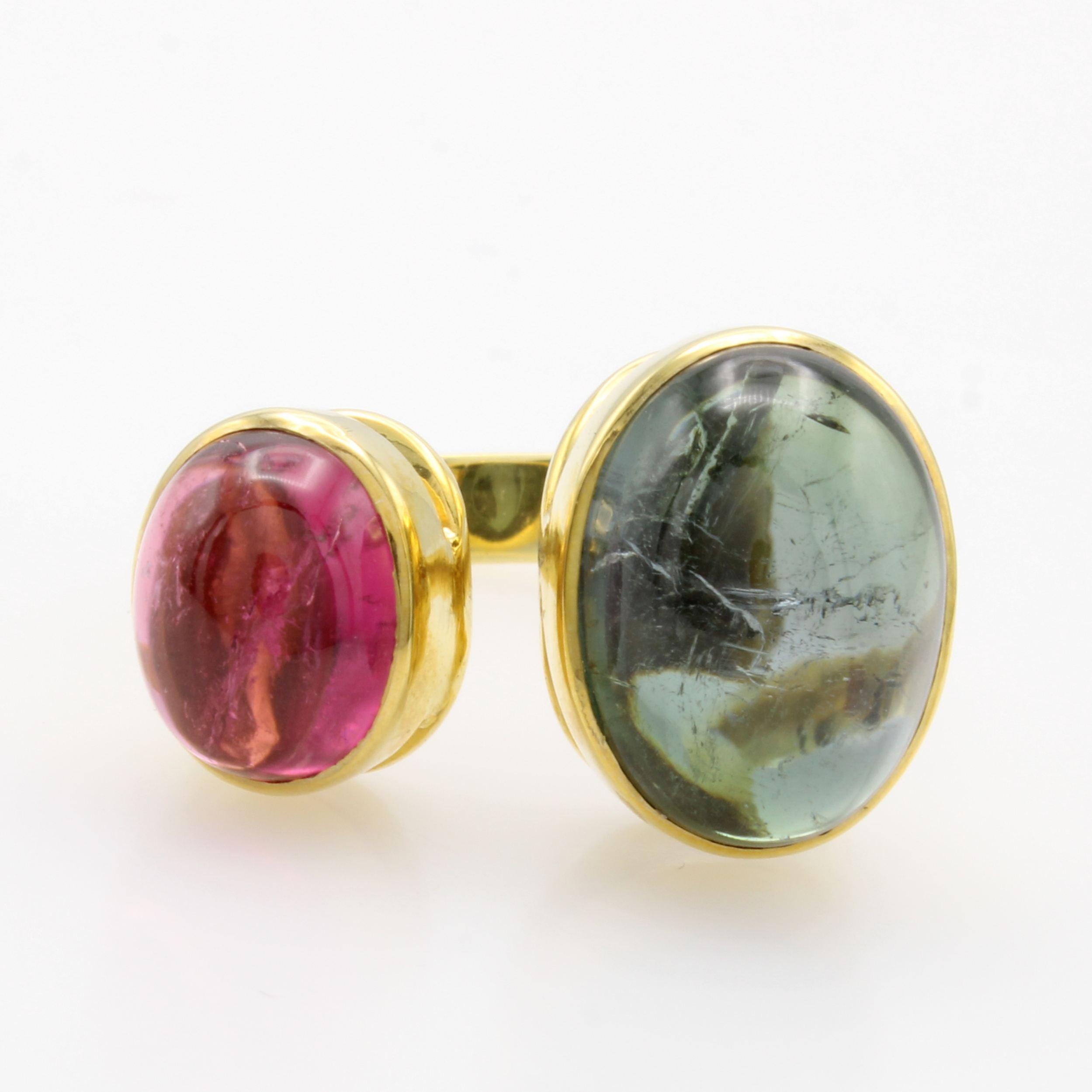 Image 27001573 - Ring mit Turmalincabochons, GG 585/000, offen gearb., rosa u. grüner Turmalin zus. ca. ...