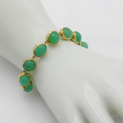 27001540a - Armband mit Chrysoprasen, GG 585/000, ovale u. runde Chrysoprascabochons, ...