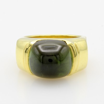 Image Ring mit Turmalincabochon, GG 585/000, Schiene z.T. matt. u. m. Einkerbungen für ...