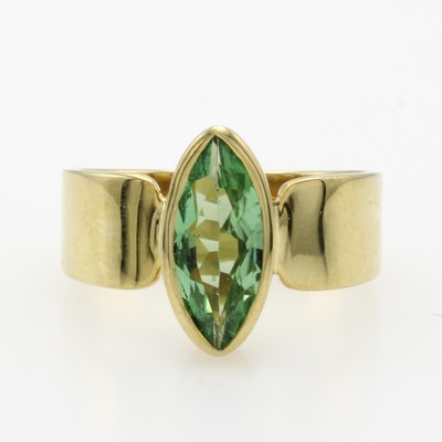 Image Ring mit Turmalin, GG 585/000, navettef., grüner Turmalin ca. 2 ct, RW ca. 60 ...