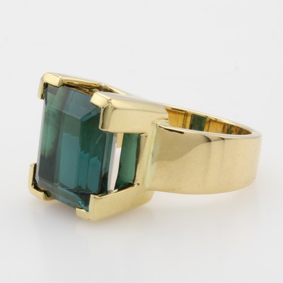 27001546a - Ring mit Turmalin, GG 750/000, rechteckiger, grüner-petrolfarb. Turmalin in breiter ...