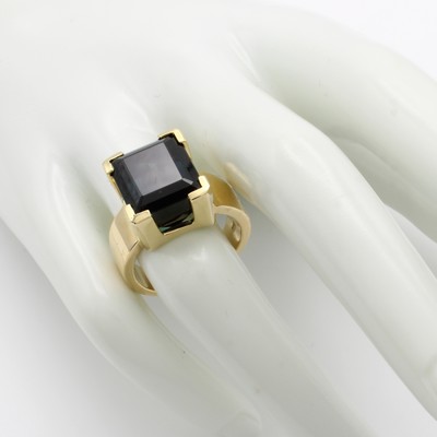 27001546c - Ring mit Turmalin, GG 750/000, rechteckiger, grüner-petrolfarb. Turmalin in breiter ...