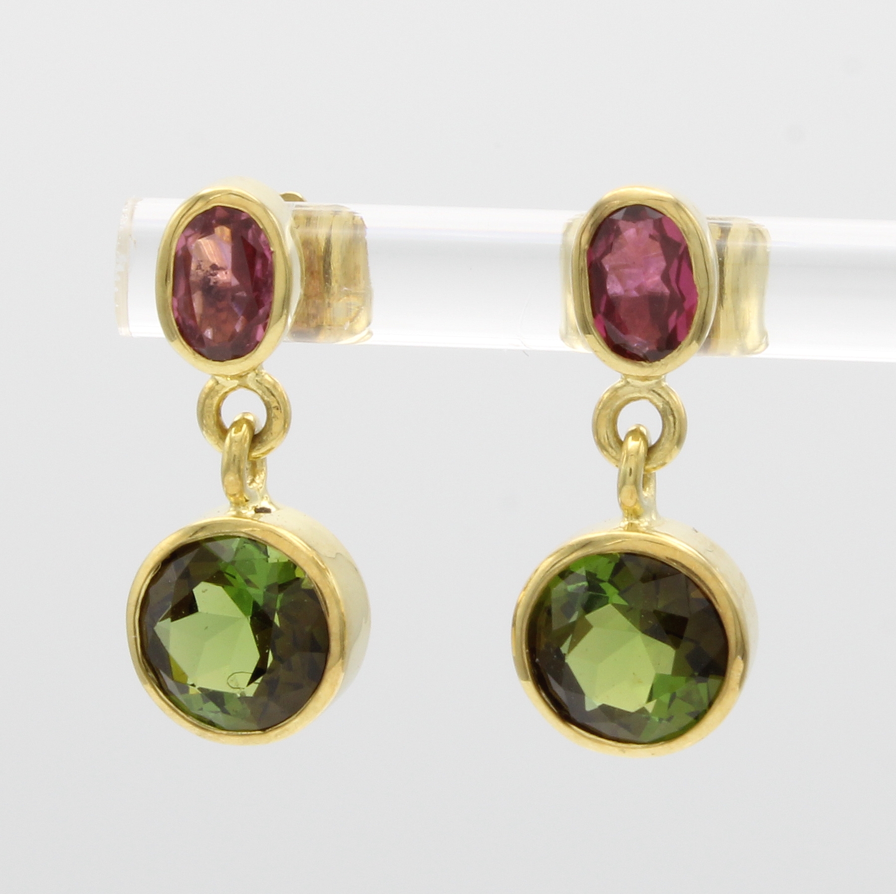Image 27001806 - Paar Ohrstecker mit Turmalinen, GG 585/000, rosa u. grüne Turmaline zus. ca. 3.95 ct, ...