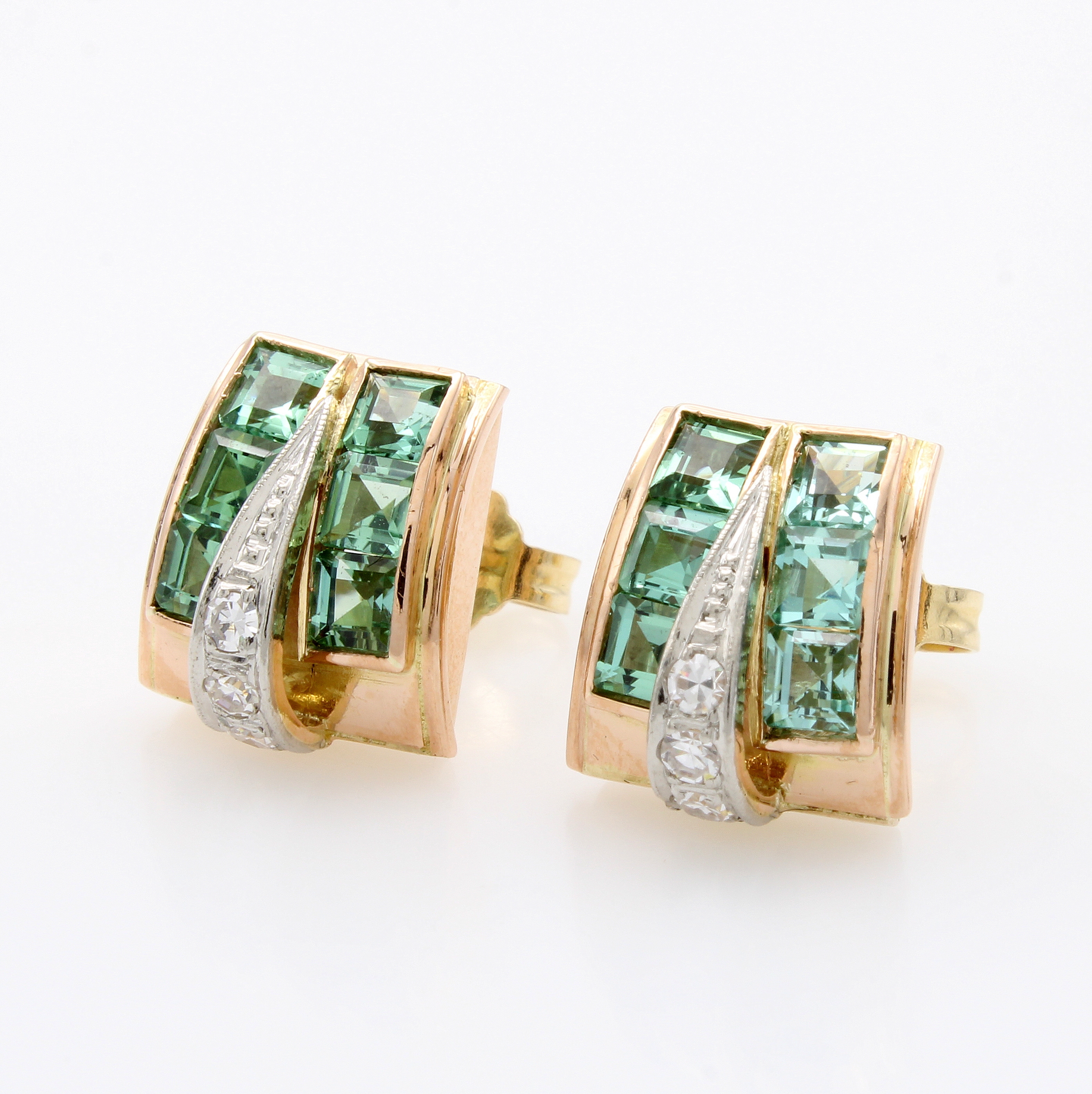 Image 27001807 - Paar Ohrstecker mit Turmalinen und Diamanten, RoséG/GG 585/000, hellgrüne ...