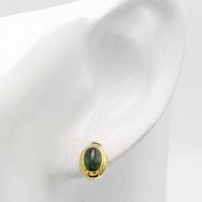 27001804a - Paar Ohrstecker mit Turmalincabochons, GG 585/000, 2 ovale, grüne Turmaline zus. ca. ...