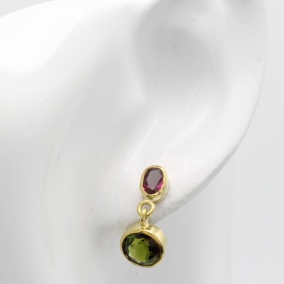 27001806a - Paar Ohrstecker mit Turmalinen, GG 585/000, rosa u. grüne Turmaline zus. ca. 3.95 ct, ...