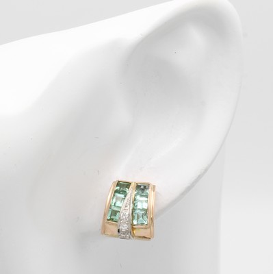 27001807a - Paar Ohrstecker mit Turmalinen und Diamanten, RoséG/GG 585/000, hellgrüne ...