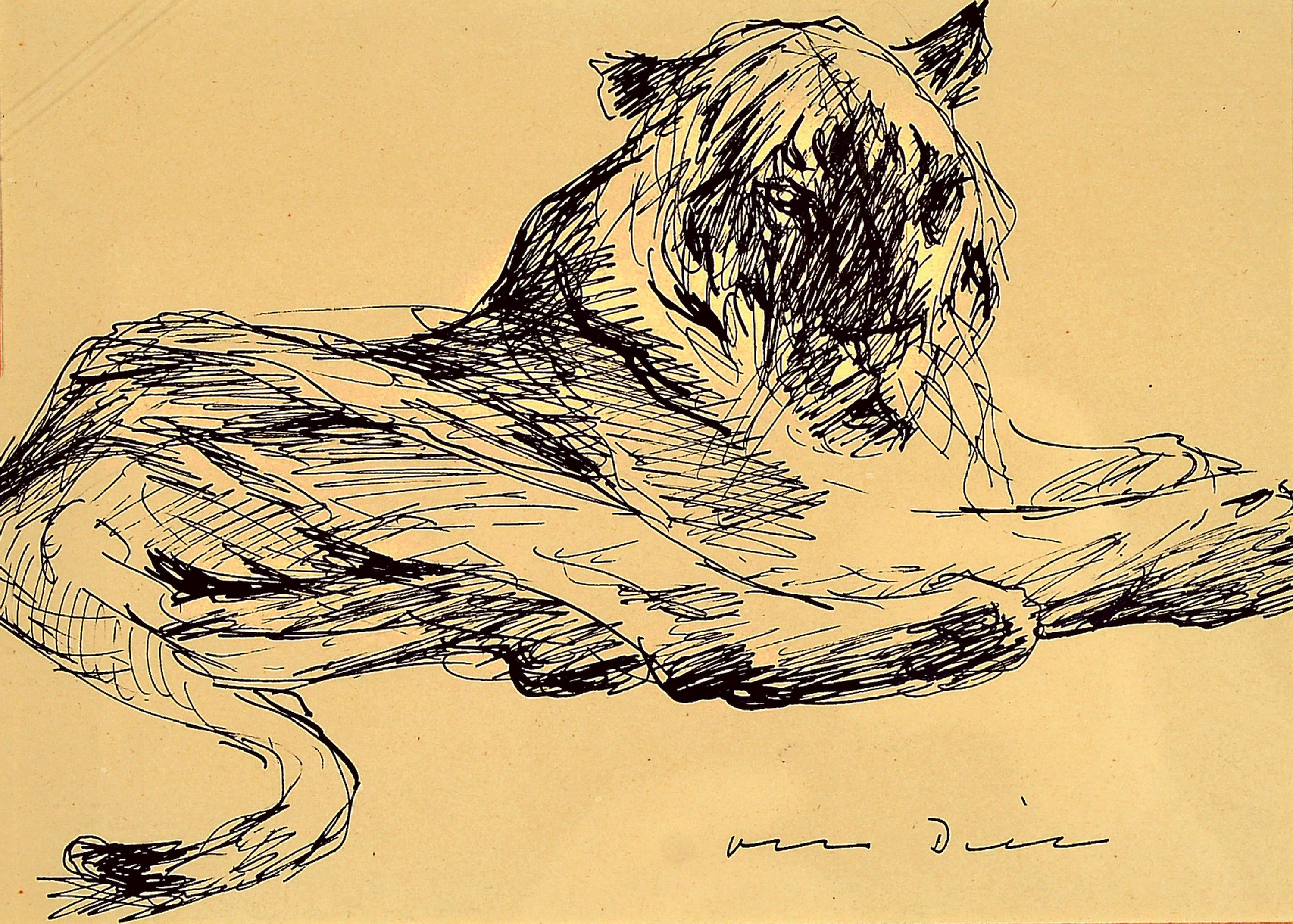 Image 27002034 - Otto Dill 1884 Neustadt/Wstr. - 1957 Bad Dürkheim, Tuschezeichnung, liegender Löwe, ...