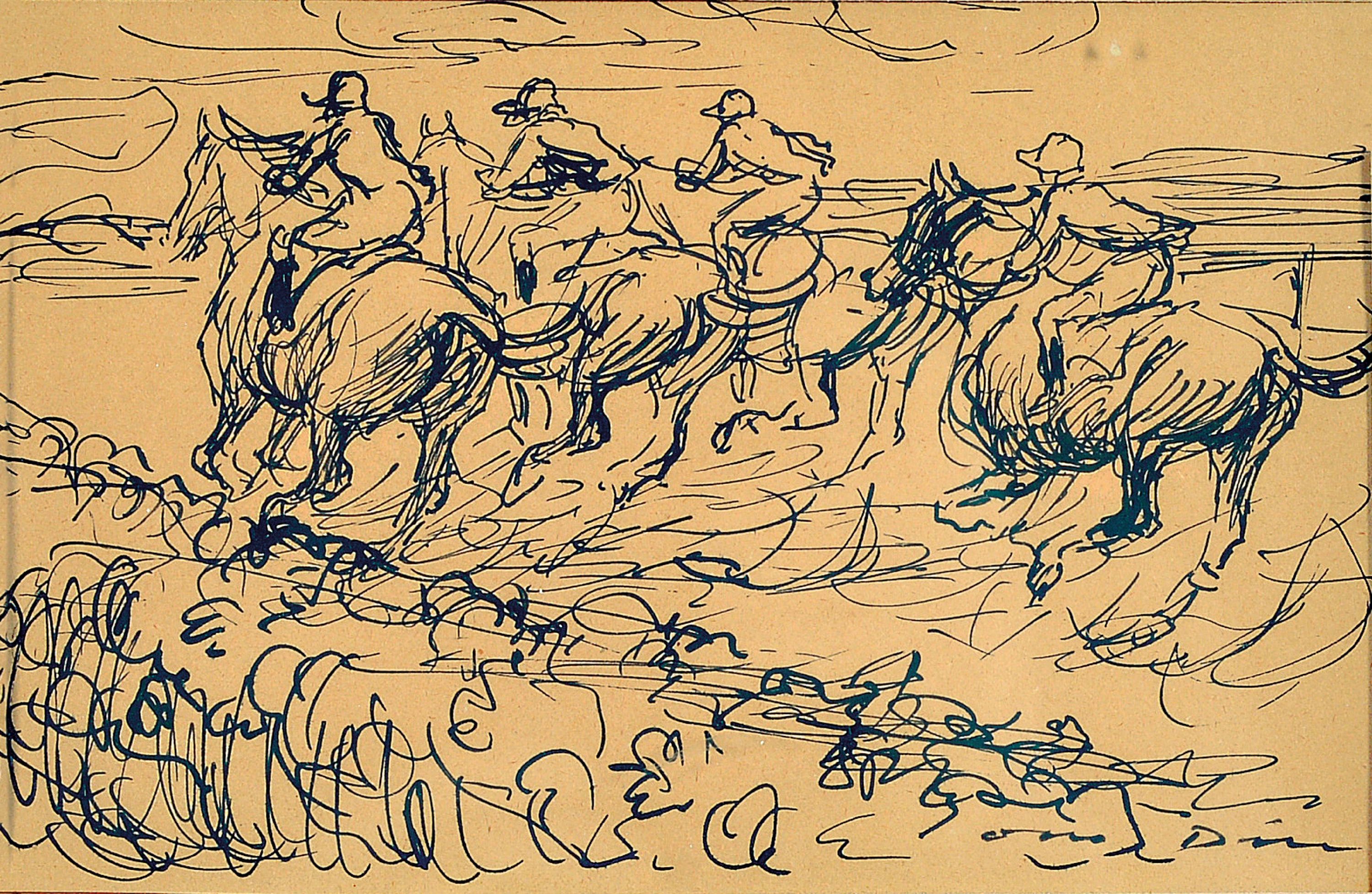 Image 27002035 - Otto Dill, 1884 Neustadt/Wstr. - 1957 Bad Dürkheim, Tuschezeichnung, Pferderennen, re. ...