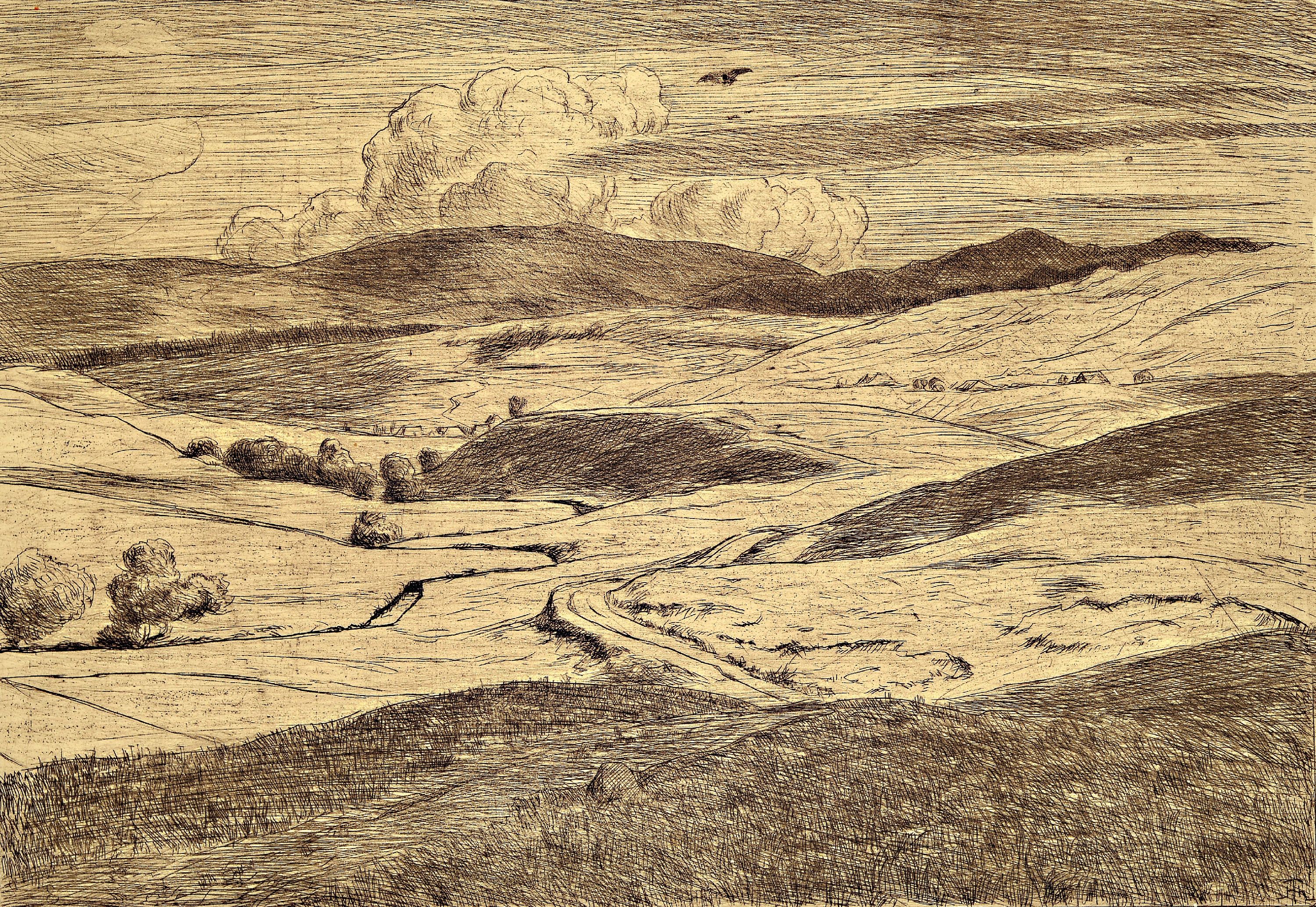 Hans Thoma, 1839 Bernau - 1924 Karlsruhe, drei Radierungen: a. Selbstbildnis 1839-1919, handsigniert, Lichtschaden, gebräunt, ca. 44.5 x 33.5 cm, b. ...