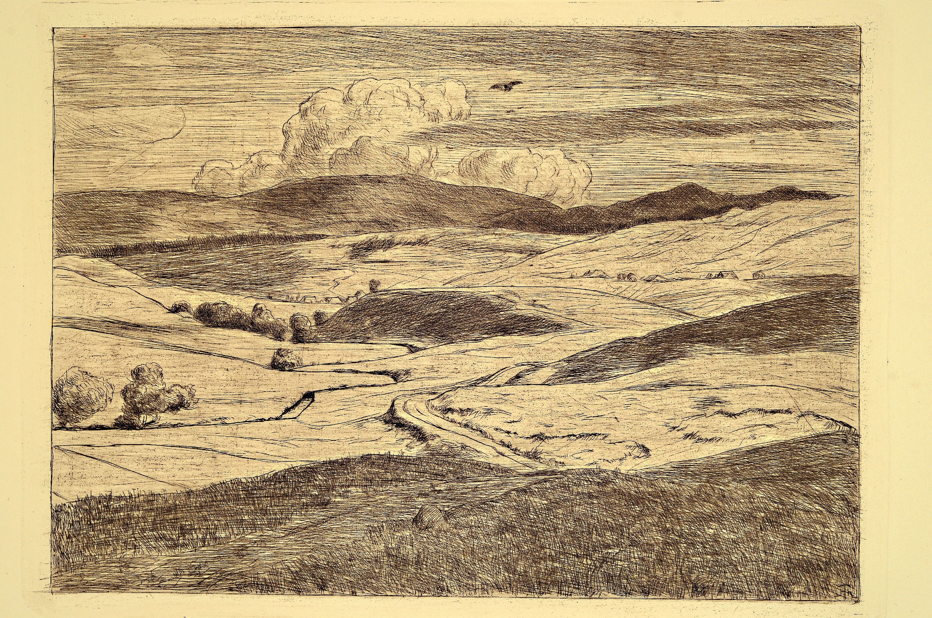 Detail k: Hans Thoma, 1839 Bernau - 1924 Karlsruhe, drei Radierungen: a. Selbstbildnis 1839-1919, handsigniert, Lichtschaden, gebräunt, ca. 44.5 x 33.5 cm, b. ...